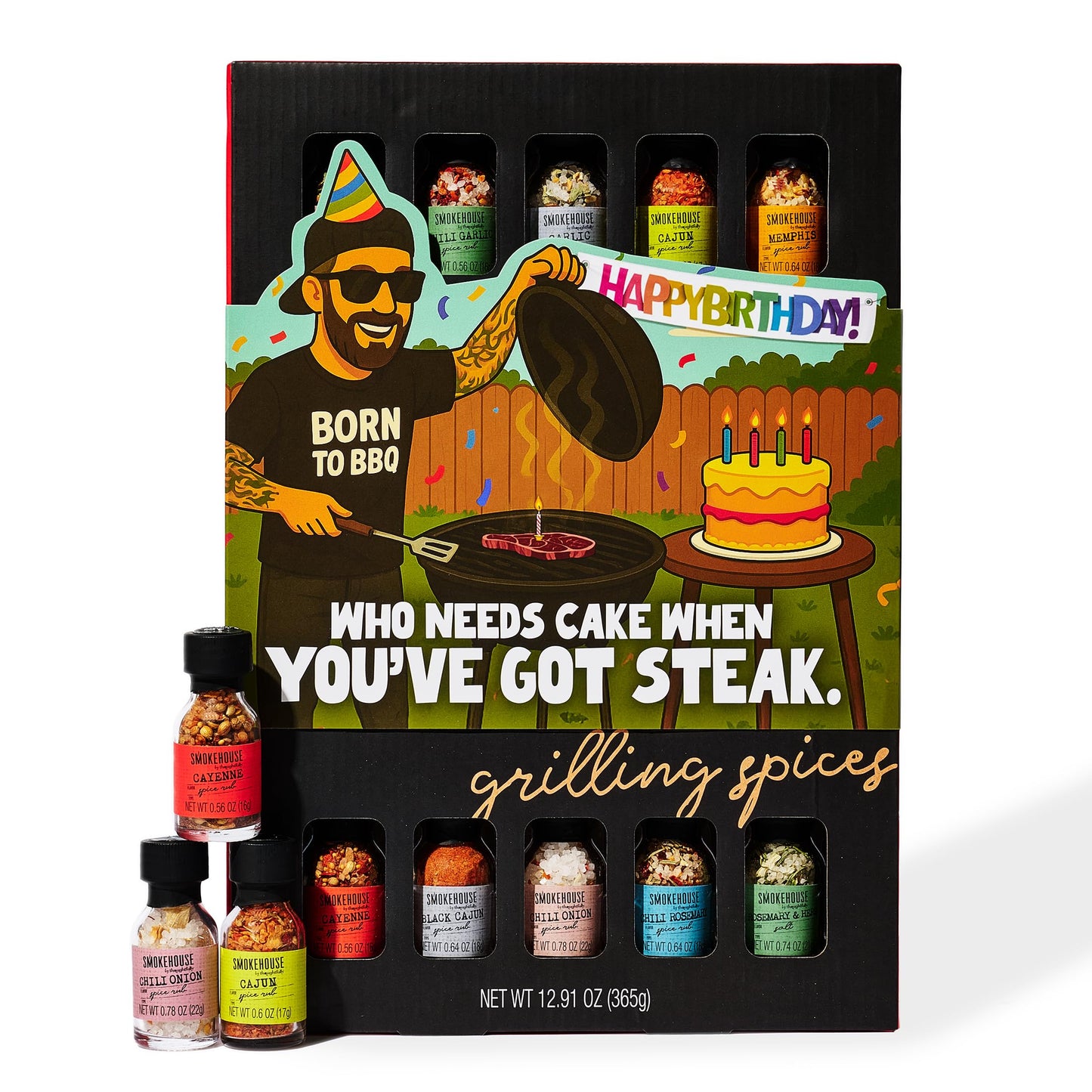 Smokehouse by Thoughtfully, Gourmet Ultimate Grilling Spice Set with Birthday Wrap, Includes 20 BBQ Seasonings & Rubs Like Chili Garlic, Italian,