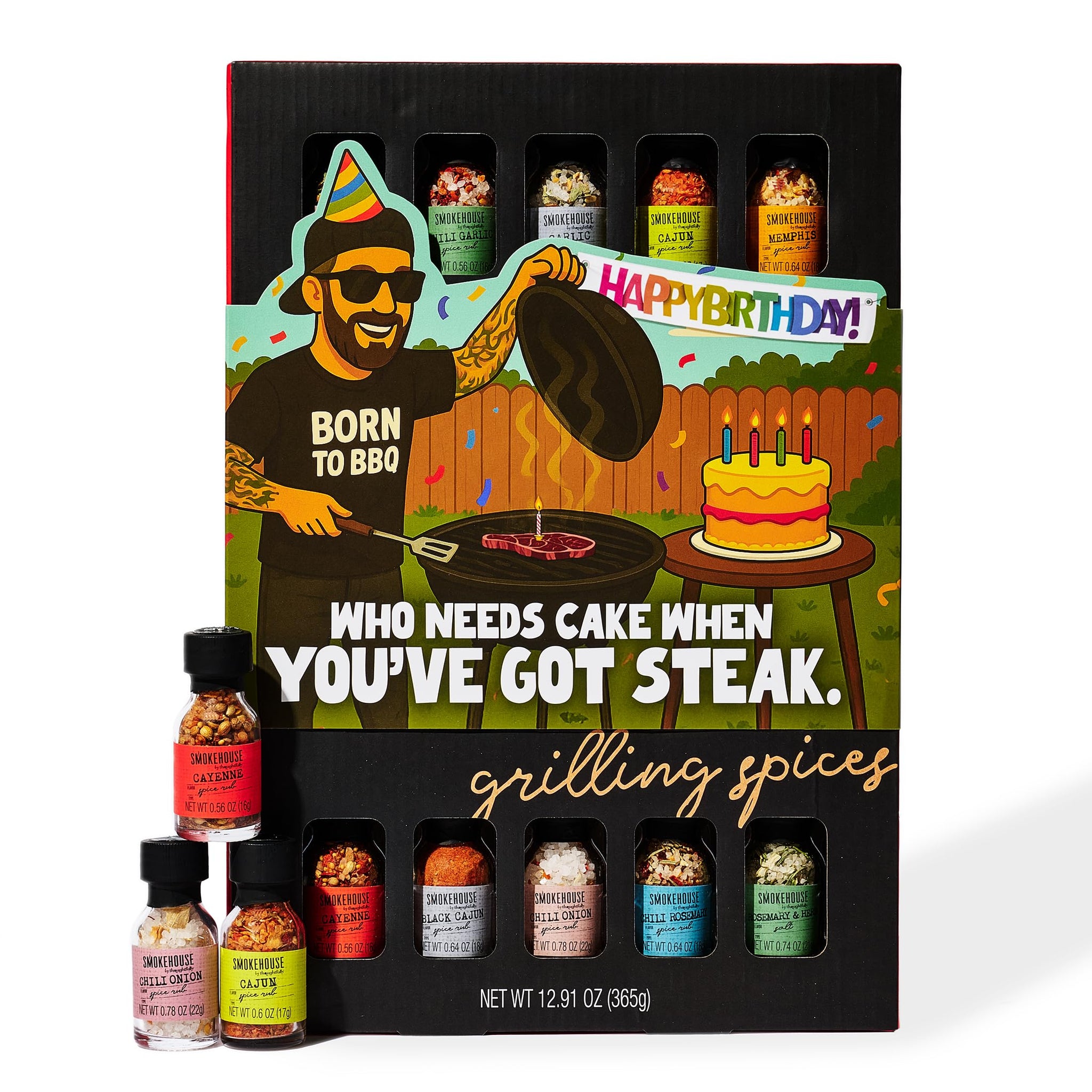 Smokehouse by Thoughtfully, Gourmet Ultimate Grilling Spice Set with Birthday Wrap, Includes 20 BBQ Seasonings & Rubs Like Chili Garlic, Italian,