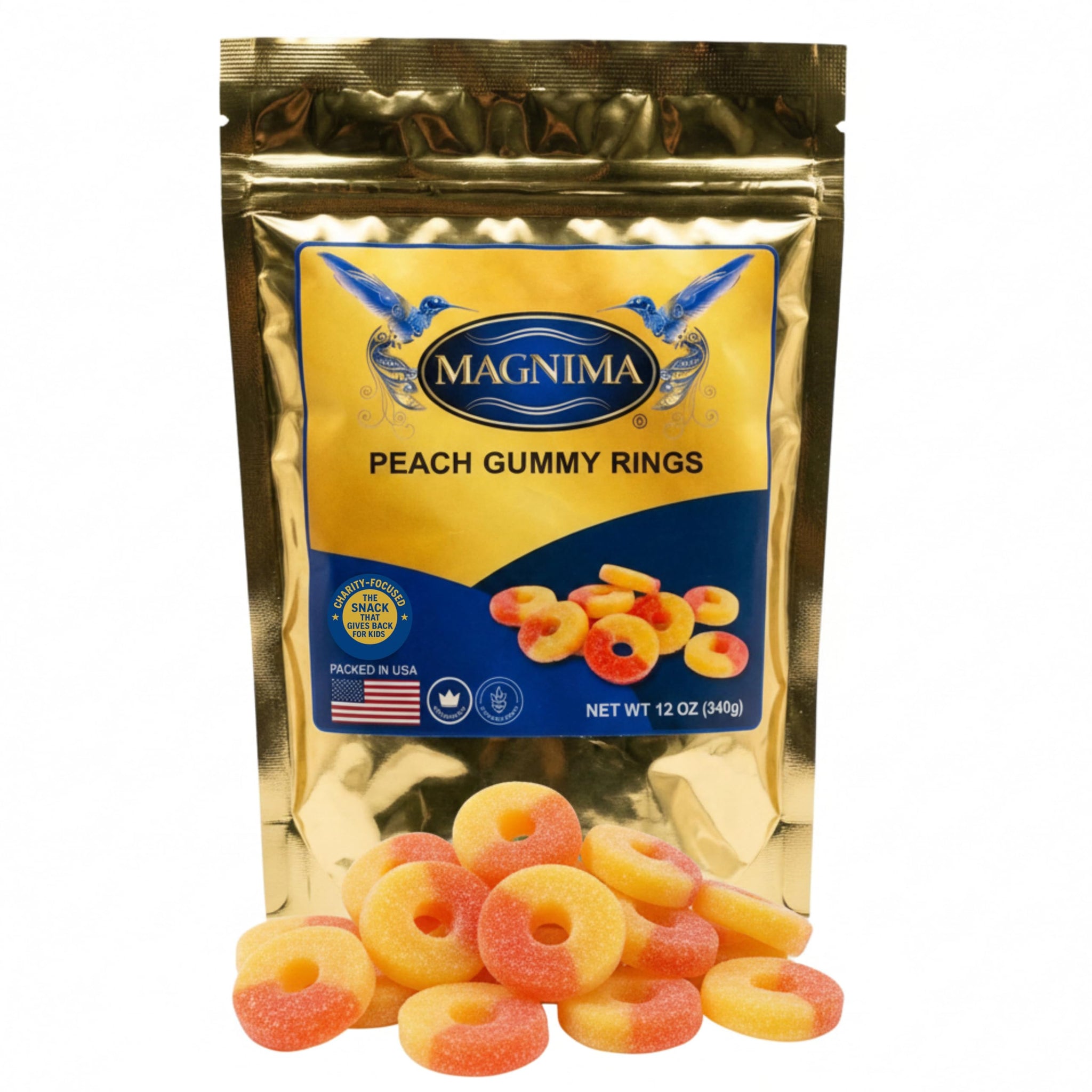 Peach Gummy Rings ? Gluten-Free, Fat-Free, Soft & Chewy Texture ? Fun Gourmet Snack ? 12oz Resealable Pouch
