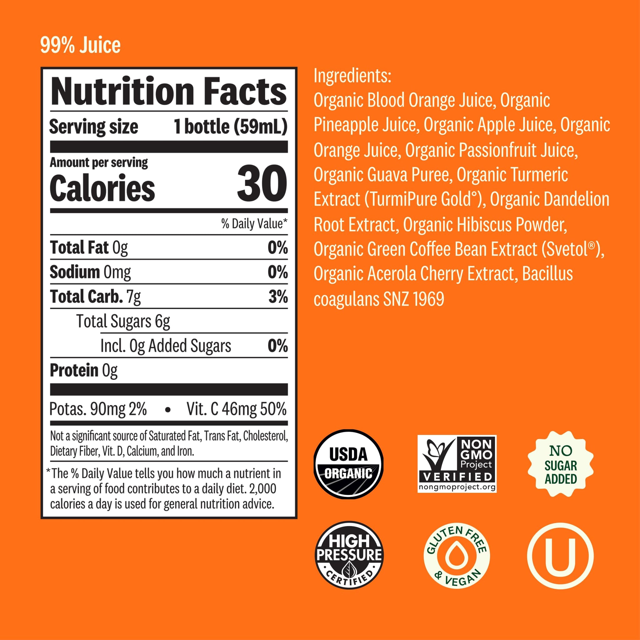 Suja Organic Detox Blood Orange Shot, Wellness Shot With Dandelion Root and Hibiscus, 2 fl oz Bottle