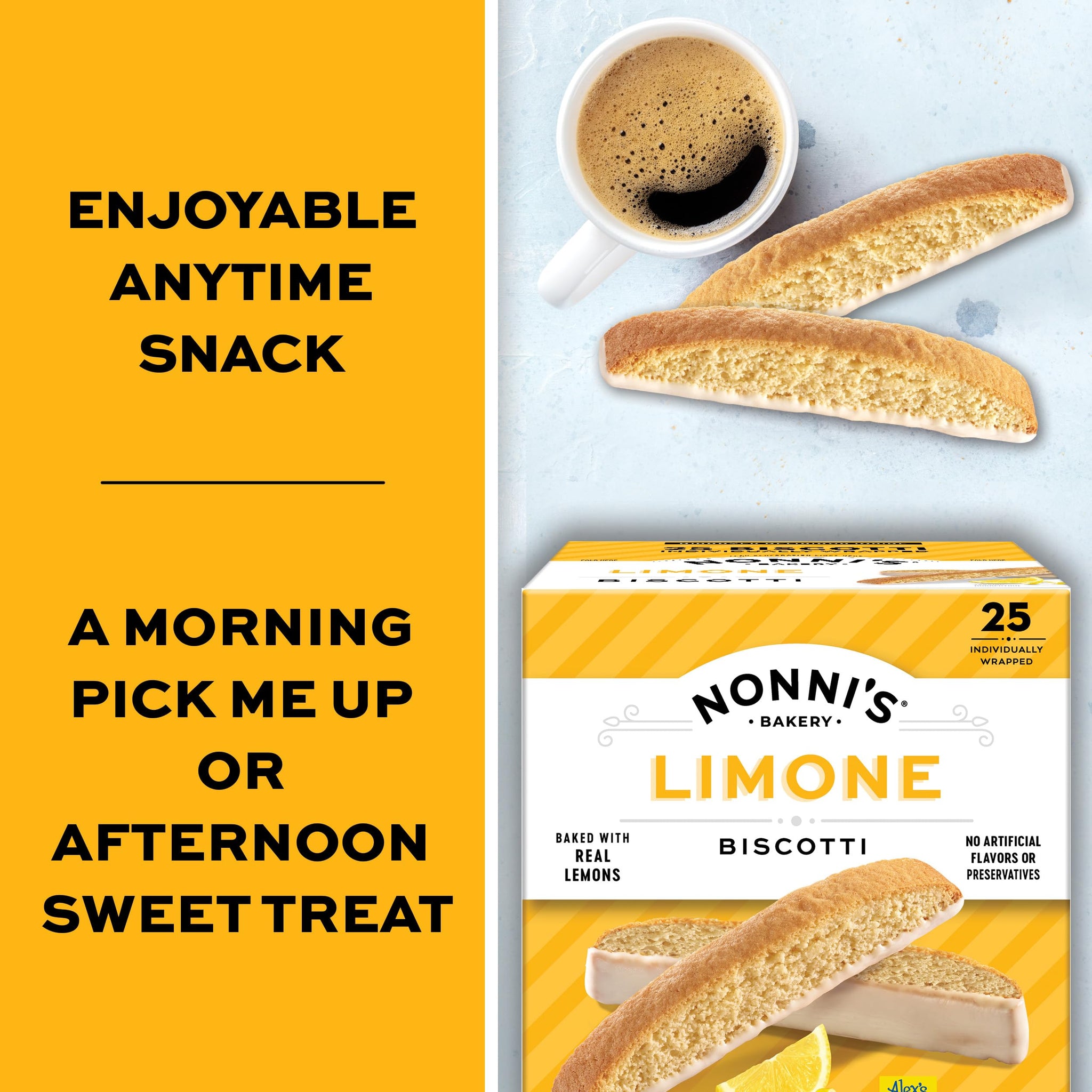 Nonni's Limone Biscotti Italian Cookies Tub - Individually Wrapped - Italian Biscotti - Lemon Cookies Perfect for Tea - Kosher - 1 lb 5.5oz (610g)