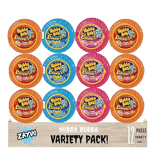 Hubb@ -Bubb@ Bubble Tape Gum - 2 oz., 12 Pack, Chewy Fruity Gum, Individually Wrapped, Long-Lasting, Fun Snack for Kids, Lunch, Travel & On-the-Go