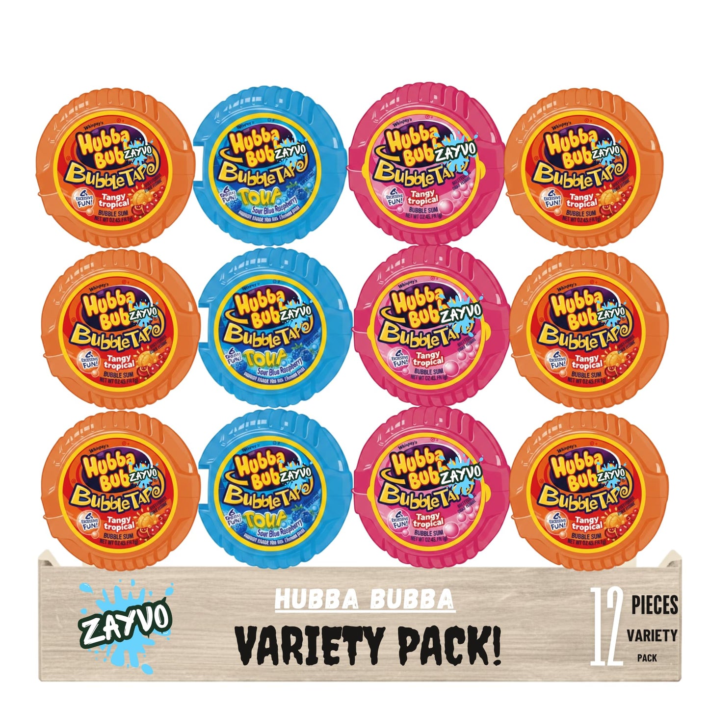 Hubb@ -Bubb@ Bubble Tape Gum - 2 oz., 12 Pack, Chewy Fruity Gum, Individually Wrapped, Long-Lasting, Fun Snack for Kids, Lunch, Travel & On-the-Go