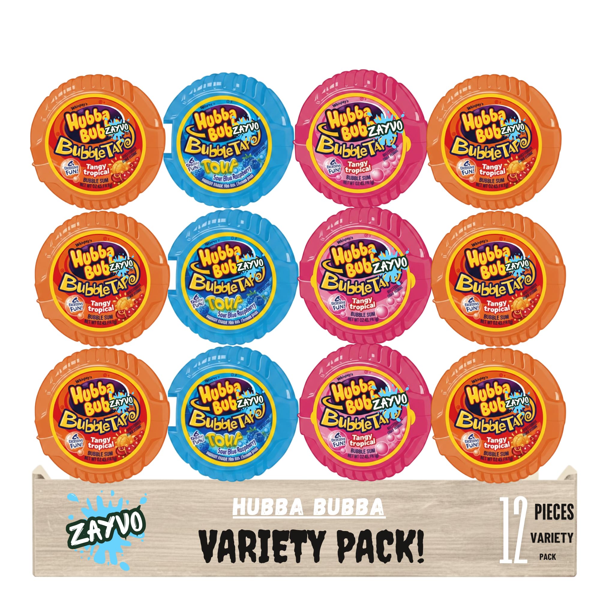 Hubb@ -Bubb@ Bubble Tape Gum - 2 oz., 12 Pack, Chewy Fruity Gum, Individually Wrapped, Long-Lasting, Fun Snack for Kids, Lunch, Travel & On-the-Go