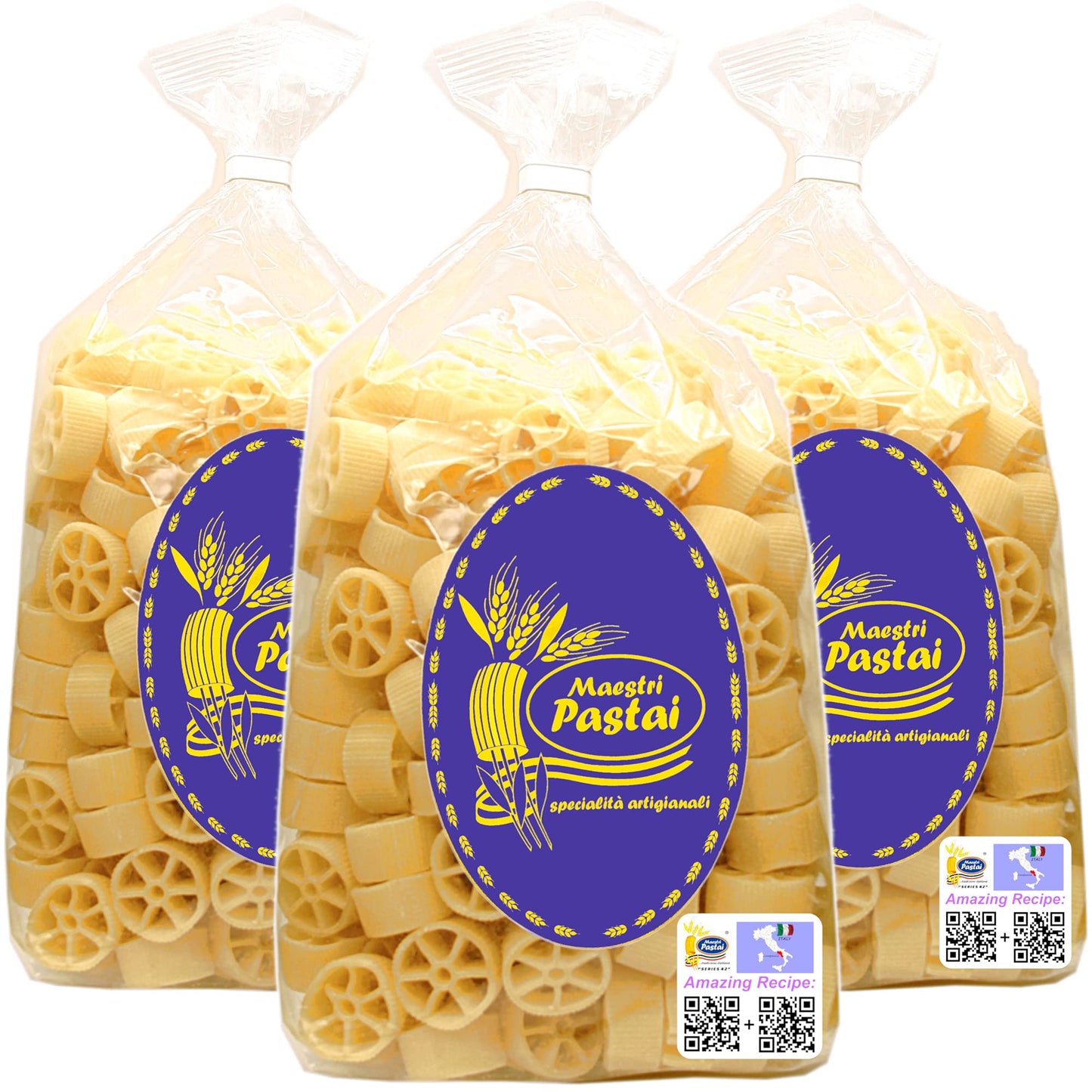 Maestri Pastai, Gourmet Ruote "Wagon Wheels" Italian Pasta (Pack of 3) Special "Series 42", Superior Taste & Texture, Premium Quality Imported from