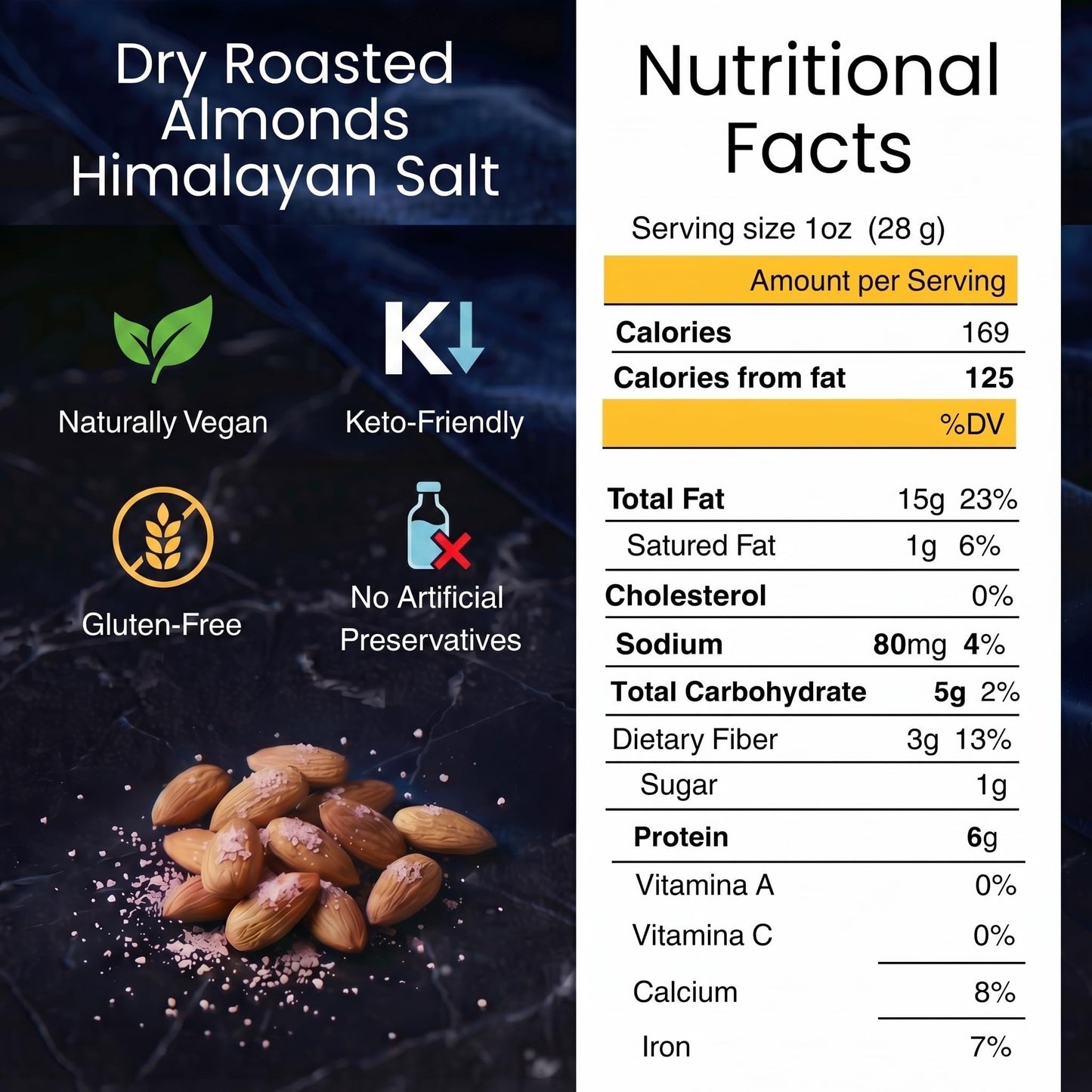 Dry Roasted California Almonds with Healthy Himalayan Salt (1 LB) - Vegan & Keto Friendly - Roasted to Perfection - Super Crunchy - Farm Fresh Nuts