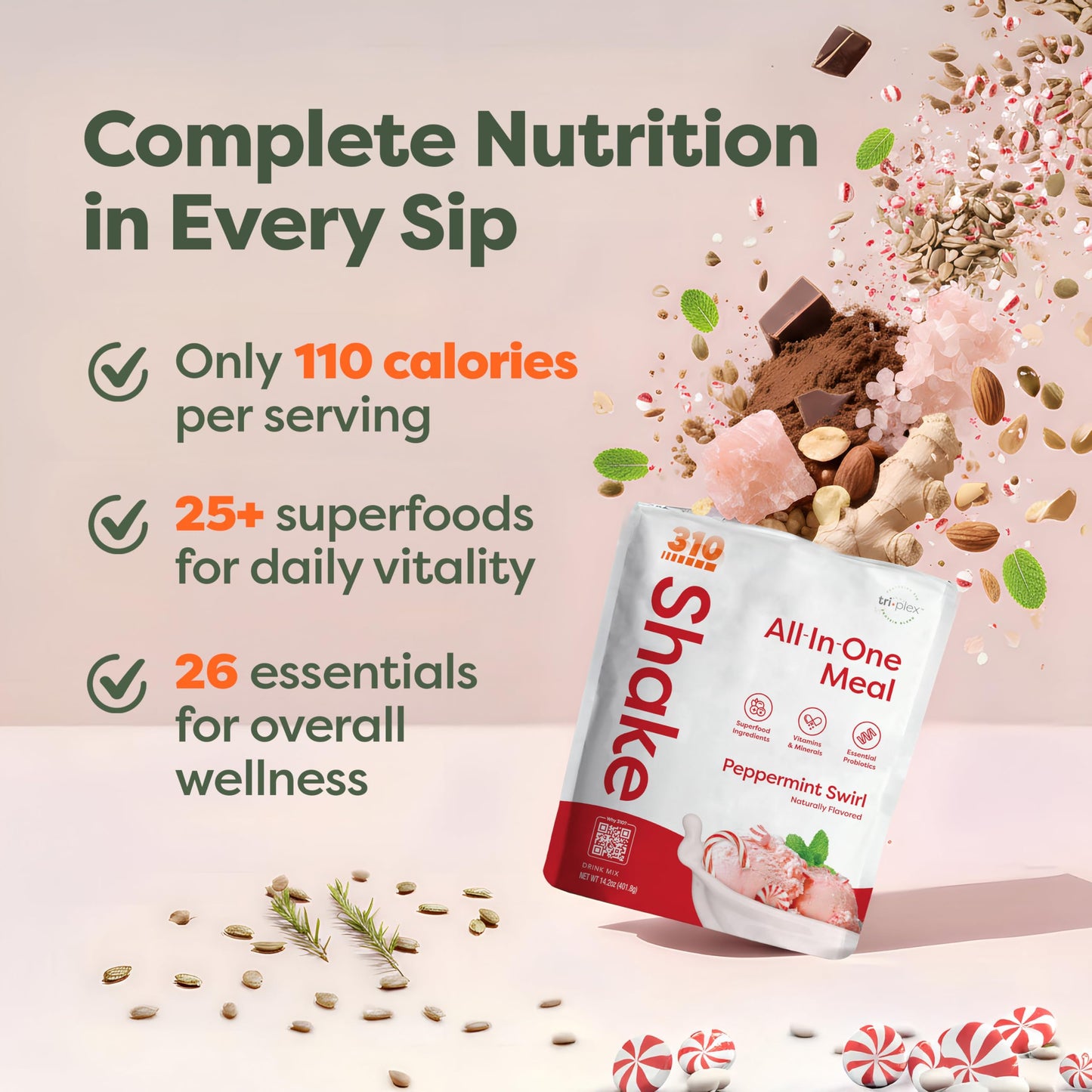 310 Nutrition All-In-One Meal Replacement Shake Powder - Plant-Based Protein Protein Powder with High-Fiber, Probiotics, Digestive Enzymes