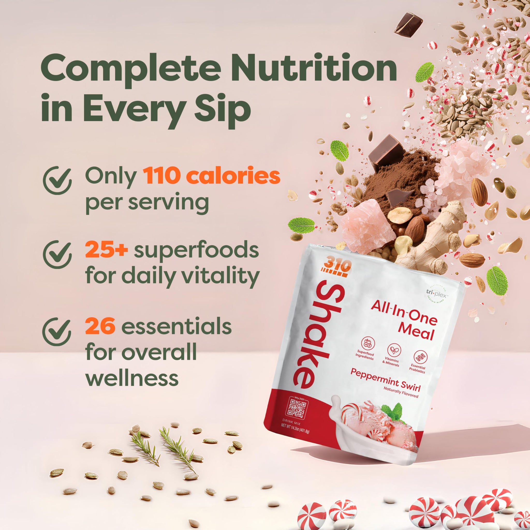 310 Nutrition All-In-One Meal Replacement Shake Powder - Plant-Based Protein Protein Powder with High-Fiber, Probiotics, Digestive Enzymes