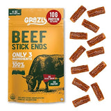 Grazly Plain Beef Stick Ends - Made With Only Grass-Fed Beef, Spring Salt & Collagen Casing - Bite-Sized High-Protein Meat Snack, 10g of Protein Per