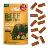 Grazly Plain Beef Stick Ends - Made With Only Grass-Fed Beef, Spring Salt & Collagen Casing - Bite-Sized High-Protein Meat Snack, 10g of Protein Per
