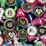 Black and Gold 45th Anniversary Kisses Stickers, 180 Count 0.75" Round Candy Labels, Chocolate Favor Stickers for 45th Wedding Anniversary Party