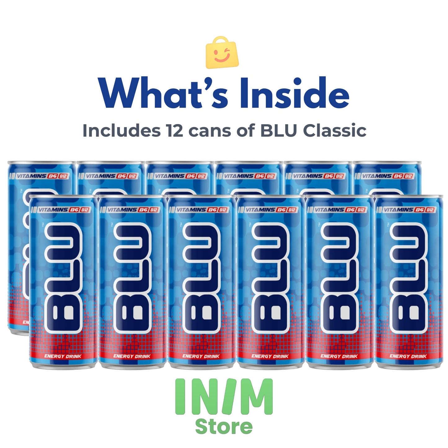 BLU Classic Energy Drink, 12 Pack Slim Cans, 8.4 fl oz (250 mL) Each, Bundle by INIM Store