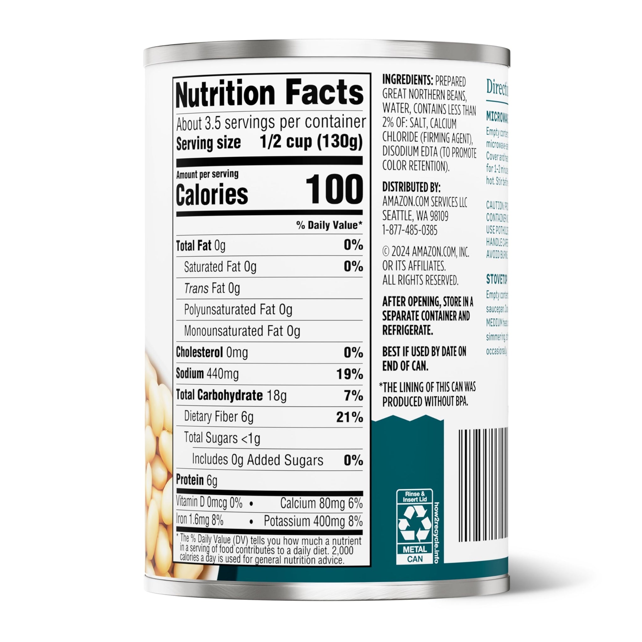 Amazon Grocery, Canned Great Northern Beans, 15.5 Oz