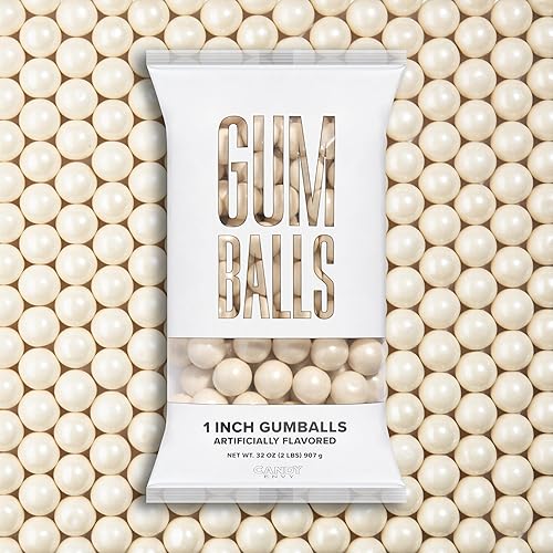 Candy Envy - Shimmer White Gumballs - 1 Inch - Approximately 113 Gumballs Per 2lb Bag - Bulk White Candy - North American Made & Kosher Certified