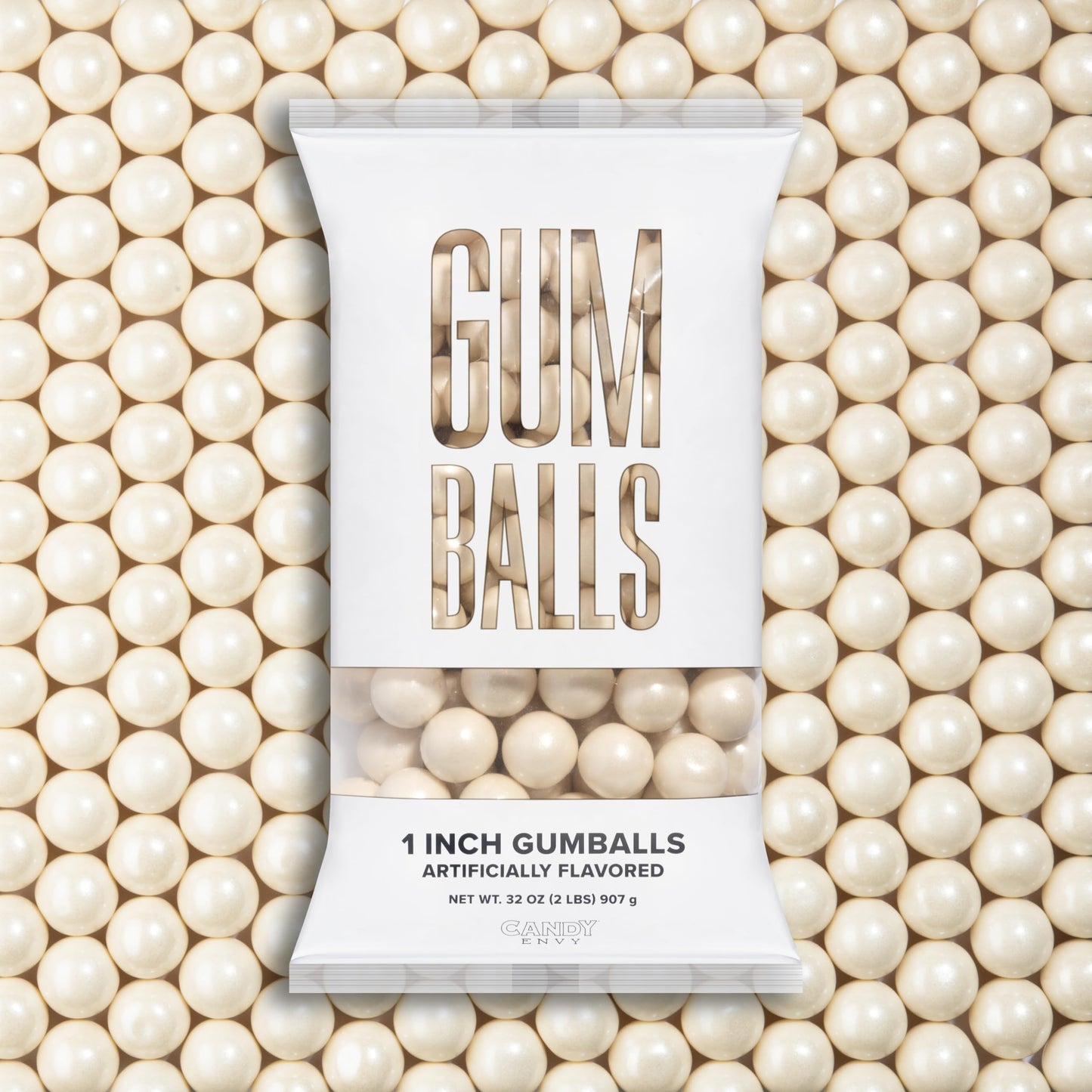 Candy Envy - Shimmer White Gumballs - 1 Inch - Approximately 113 Gumballs Per 2lb Bag - Bulk White Candy - North American Made & Kosher Certified