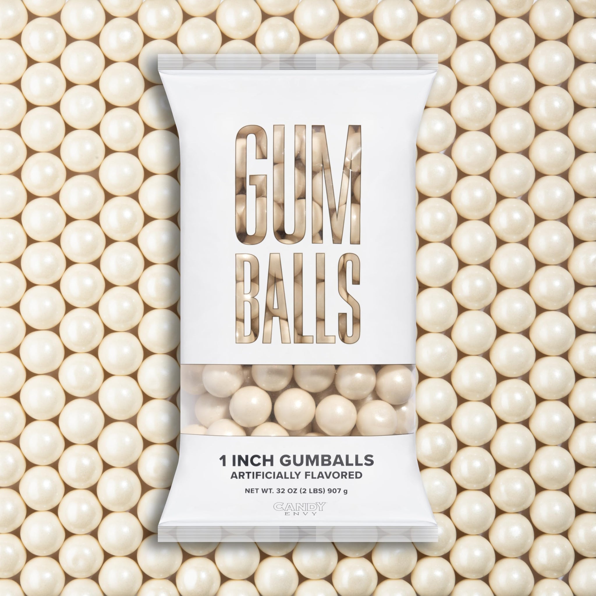 Candy Envy - Shimmer White Gumballs - 1 Inch - Approximately 113 Gumballs Per 2lb Bag - Bulk White Candy - North American Made & Kosher Certified
