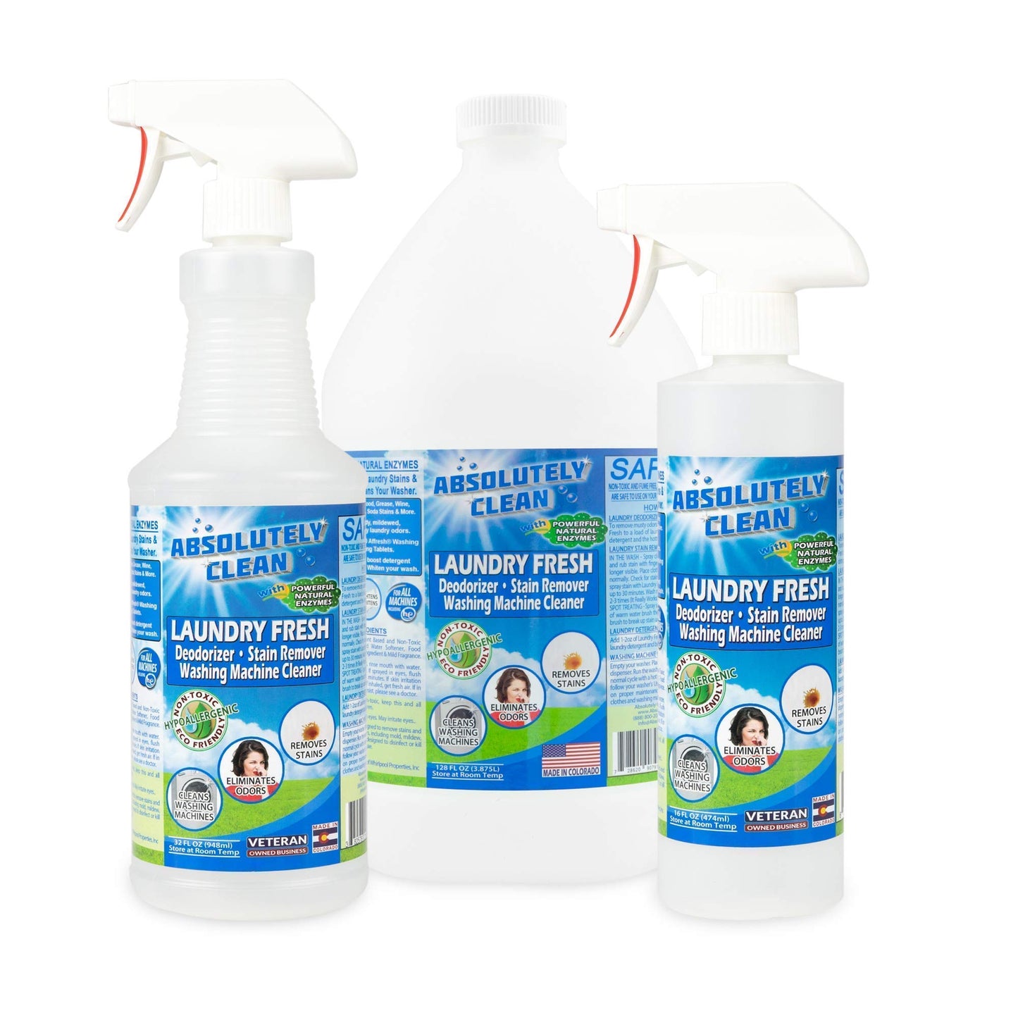 Absolutely Clean Amazing Laundry detergent liquid Stain and Odor Remover, Naturally Based Formula (USA Made)