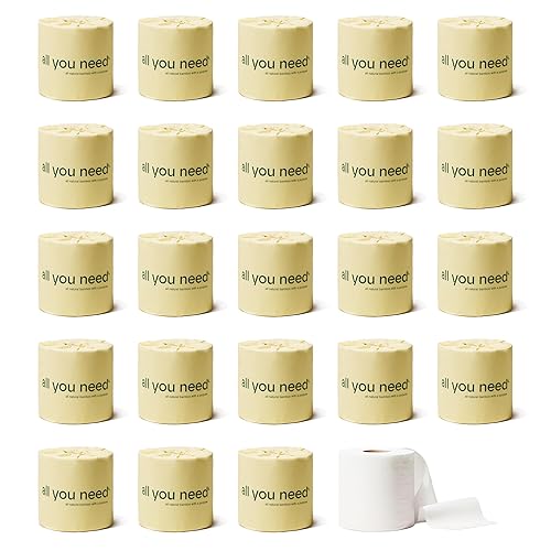 ALL YOU NEED Premium 3- Ply Bamboo Toilet Paper - 24 Mega Roll Pack, 300 Sheets Per Roll, 7,200 Total Sheets - Tree-Free Bath Tissue, Plastic-Free