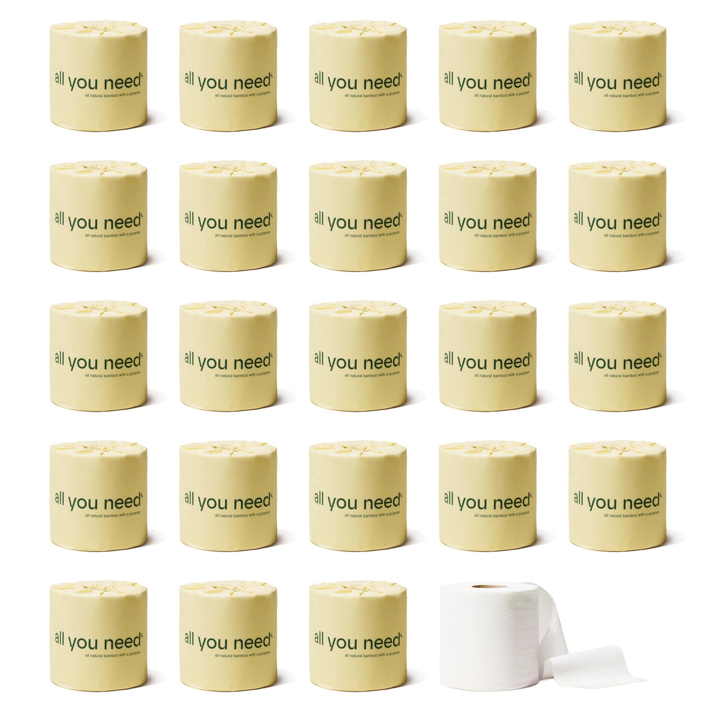 ALL YOU NEED Premium 3- Ply Bamboo Toilet Paper - 24 Mega Roll Pack, 300 Sheets Per Roll, 7,200 Total Sheets - Tree-Free Bath Tissue, Plastic-Free