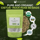 Biokoma Organic Cistus Rock Rose Tea Bags 60 Count Cistus Incanus Dried Leaves USDA Organic Herbal Tea Immune Respiratory Support Resealable Pouch