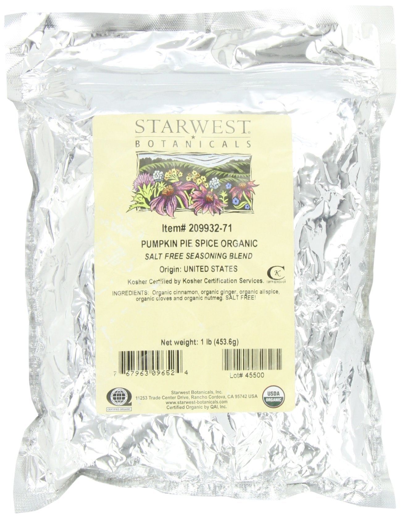 Starwest Botanicals Pumpkin Pie Spice, 1-Pound
