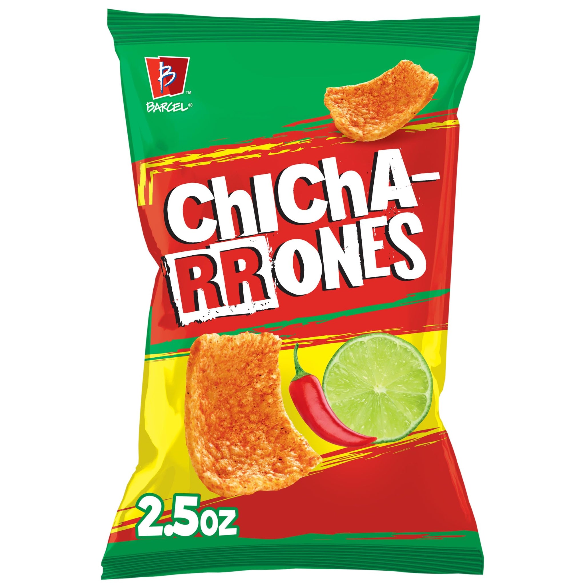 Barcel Chicharrones 2.5 oz Sharing Size Bag, Chili Pepper & Lime Flavored Spicy Puffed Wheat Snack