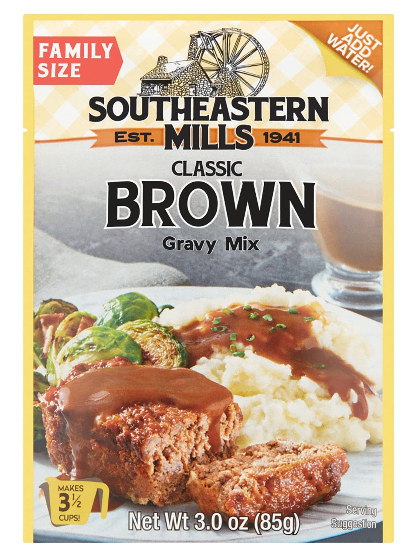 Southeastern Mills Gravy Mix, Classic Brown Gravy Mix, Makes 3 ½ Cups of Gravy, Just Add Water, Family Size, 3.0 Ounce Packet (Pack of 4 Packets)