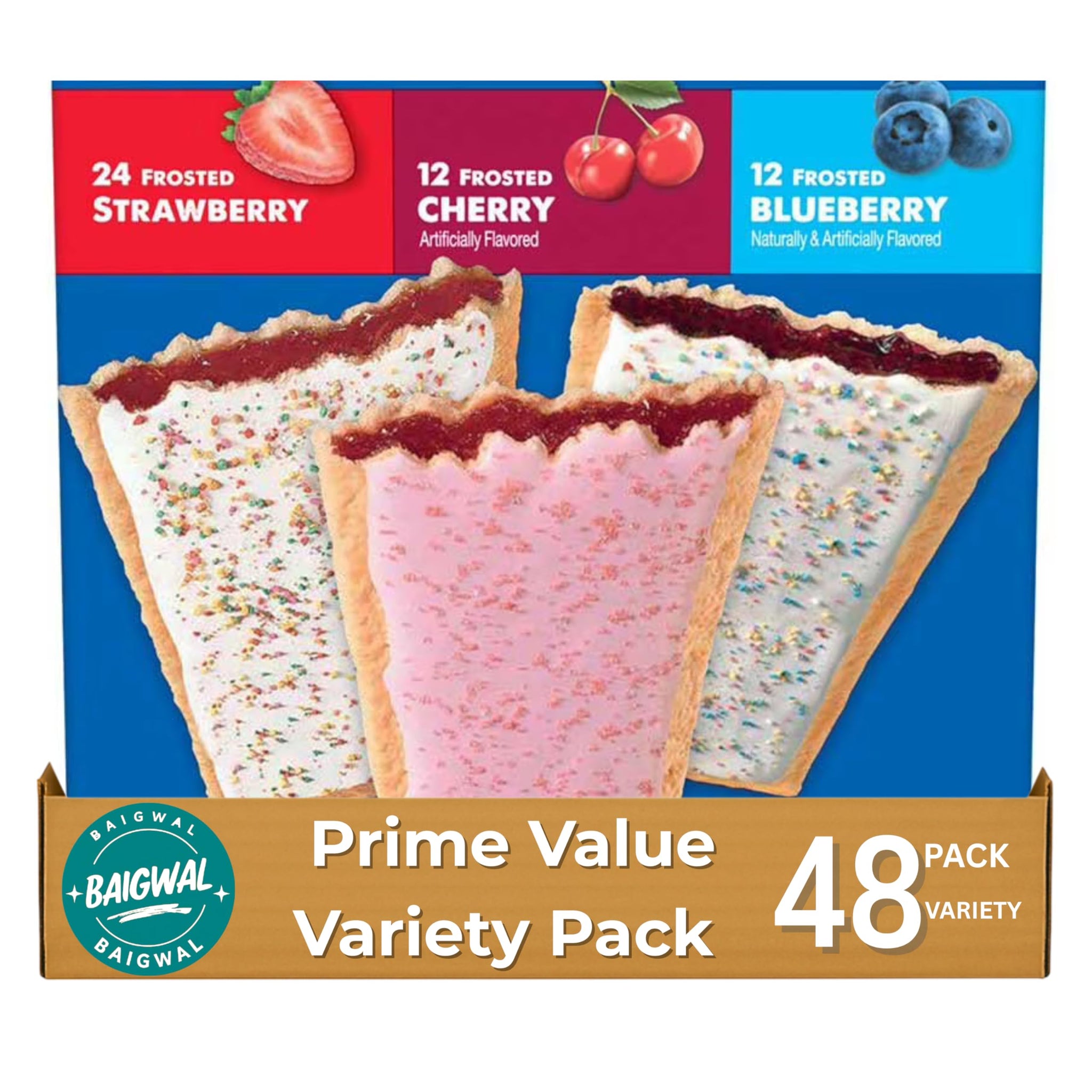 Pops-Tarts Frosted Toaster Pastries Variety Pack, Strawberry, Cherry, Blueberry Flavors, 48 Count, 5.1 lb