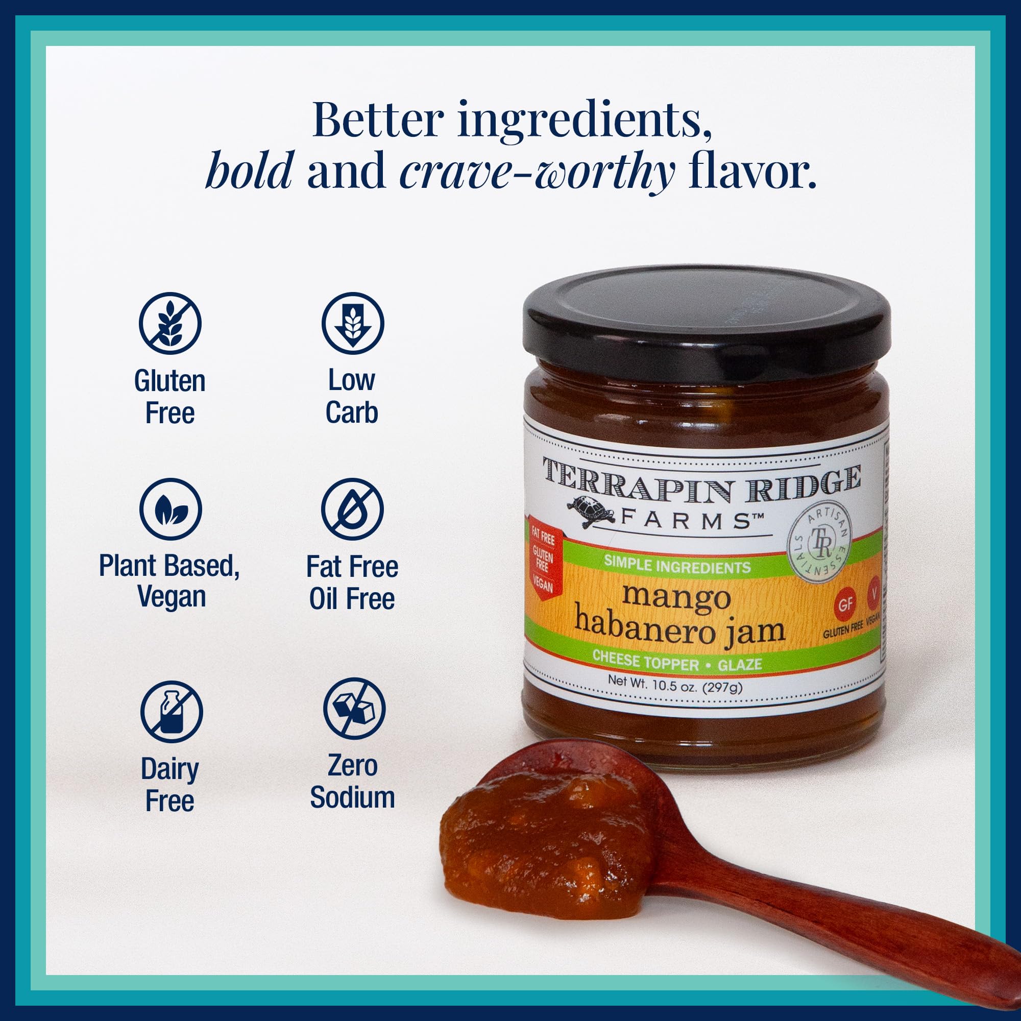 Terrapin Ridge Farms Mango Habanero Gourmet Jam - Sweet Mango & Fiery Habanero Blend - Perfect as a Glaze for Meats, Appetizers, and More - 10.5 oz