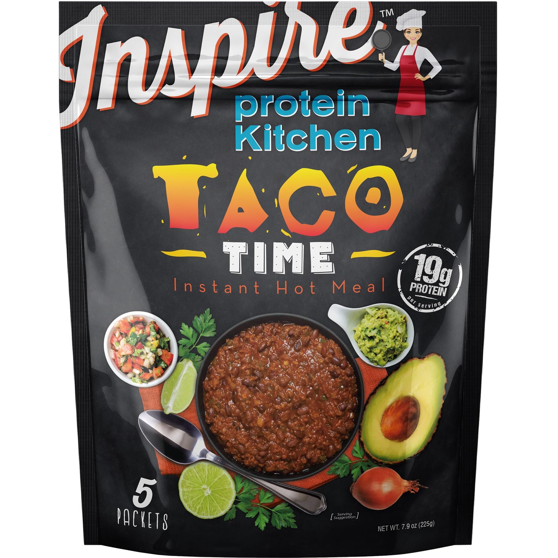 Inspire Taco Time Instant Hot Meal - 19g Protein by Bariatric Eating (5 Packets)
