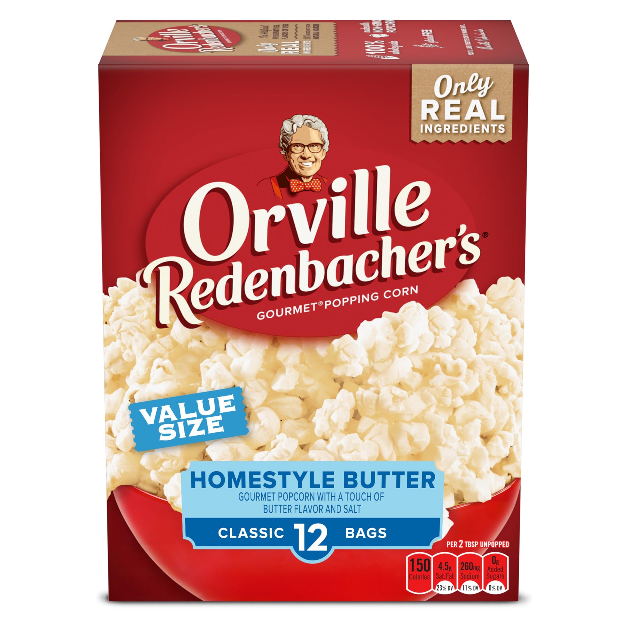 Orville Redenbacher’s Microwave Popcorn Value Size, Homestyle Butter Flavor, 3g Fiber Per Serving, 3.29 oz., 12-Count