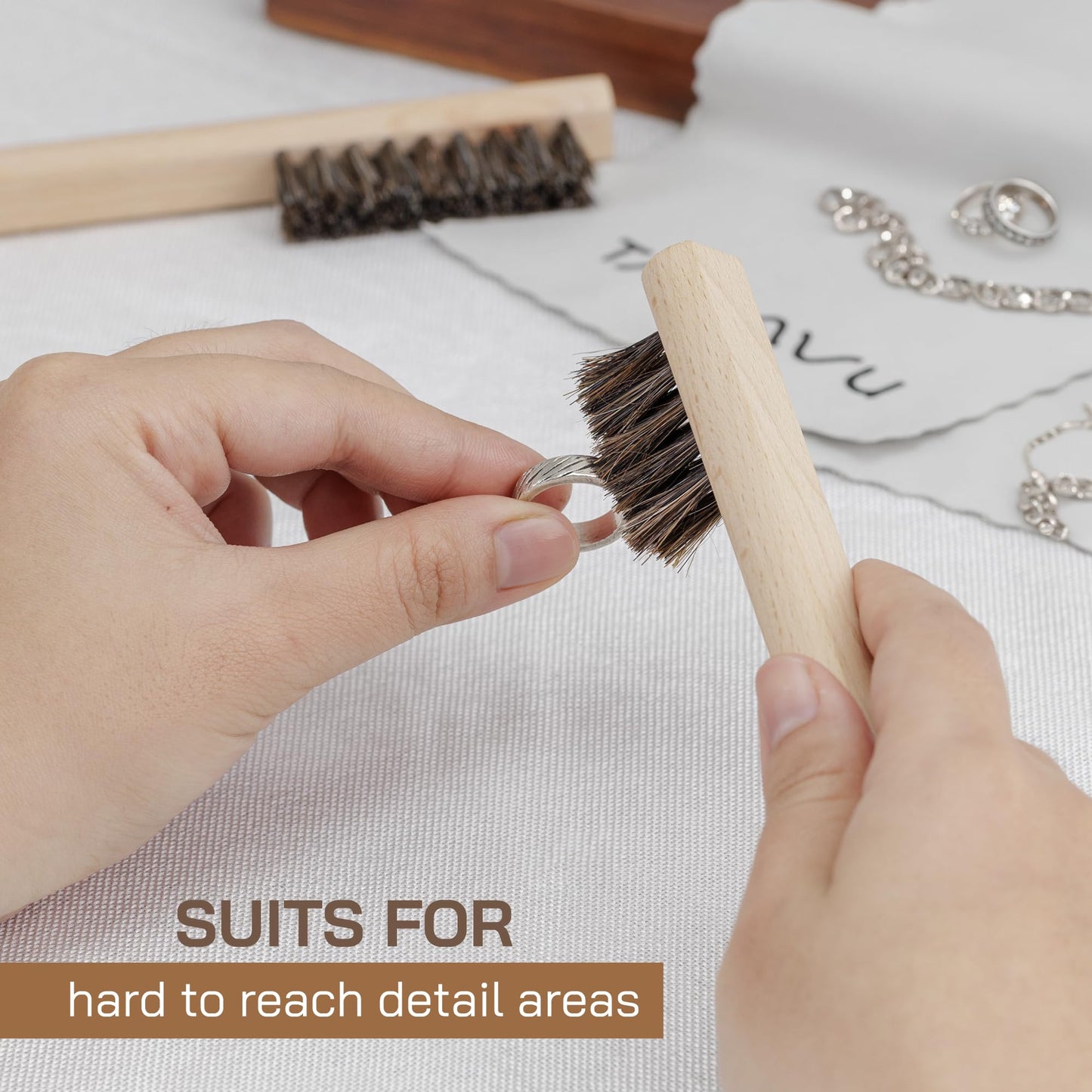 Horsehair Detail Brush Set 2pcs Silver Cleaning Brushes & Polish Cloth Perfect for Detailing, Polish Work, Fine and Heirloom Silverware Plateware