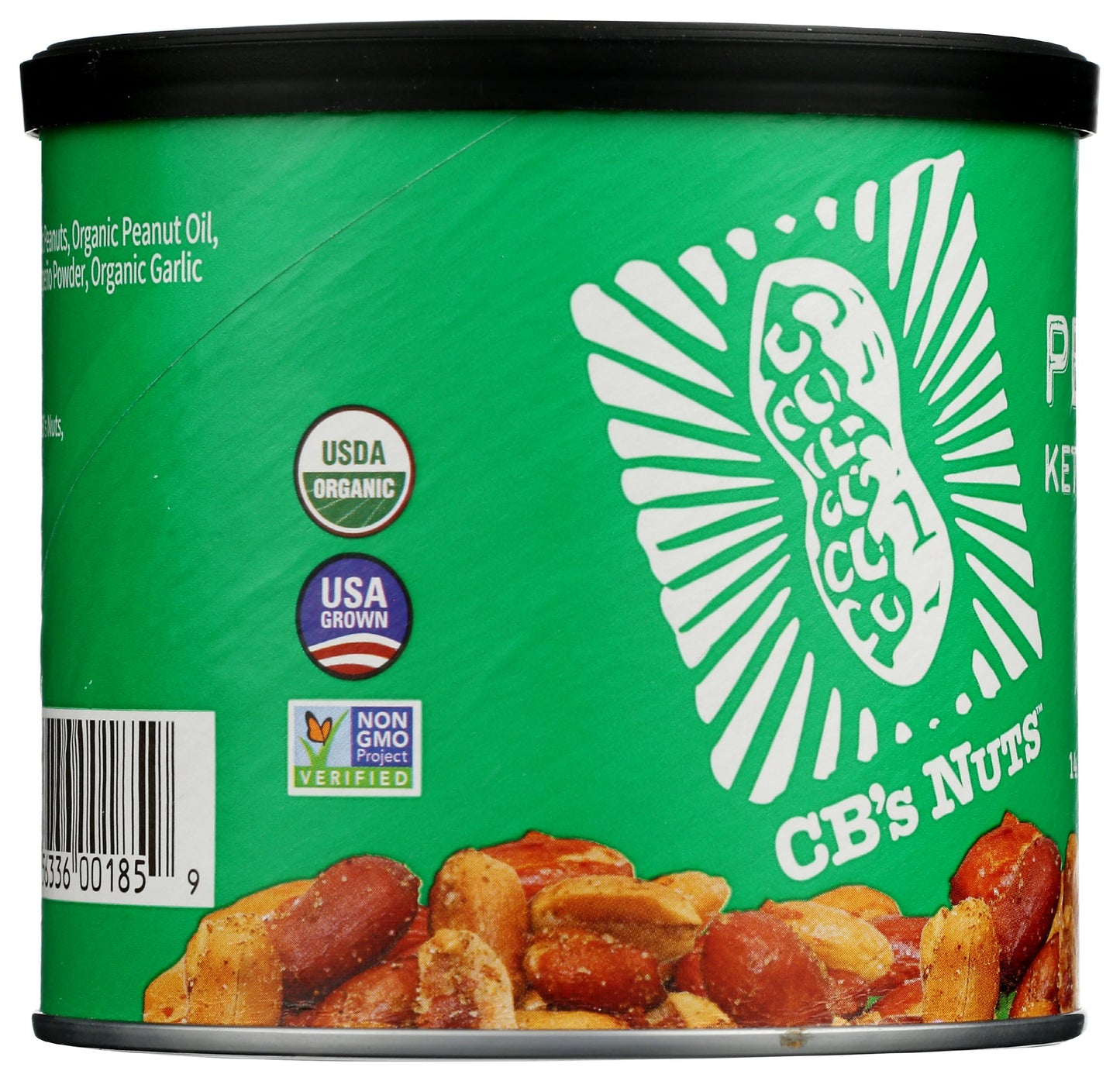 CB's Nuts Organic Jalapeño Kettle Roasted Peanuts - 1 Ingredient, USA Grown, Slow Roasted in Small Batches, USDA Organic, Non-GMO Verified, 14 oz Can
