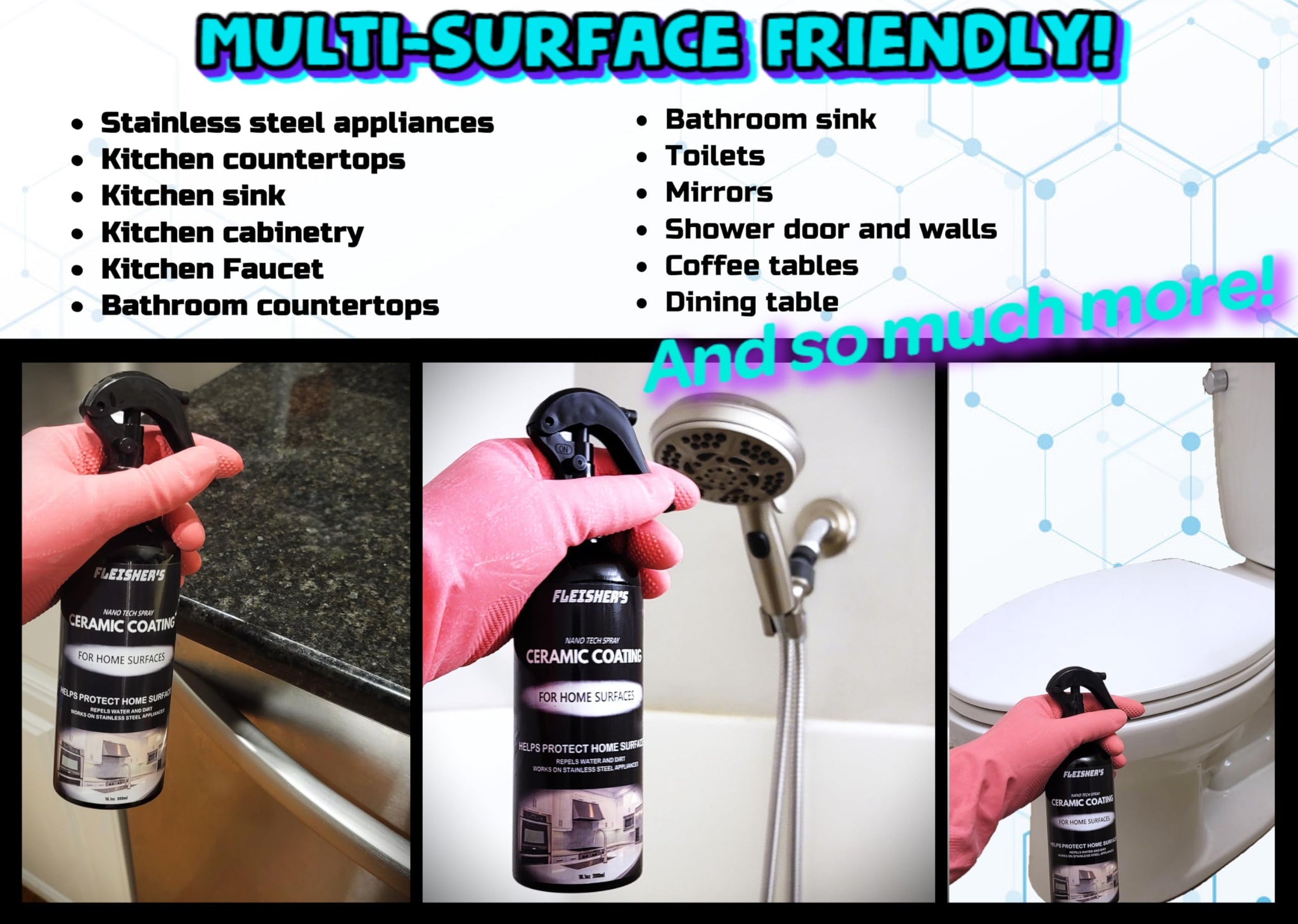 FLEISHER'S Home Ceramic Coating Spray - for Home Surfaces - Hydrophobic Nano Technology, Shine and Protect Kitchen and Bathroom Surfaces, Repel Stains