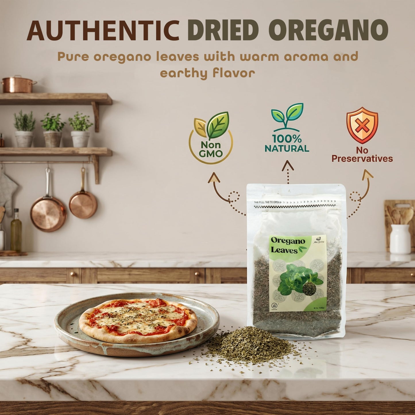 Miss Spring Dried Oregano Leaves - Non-GMO, No Additives - Finely Cut Oregano Dried Leaves Seasoning & Spice - Fresh Dry Herb Seasoning for Pasta