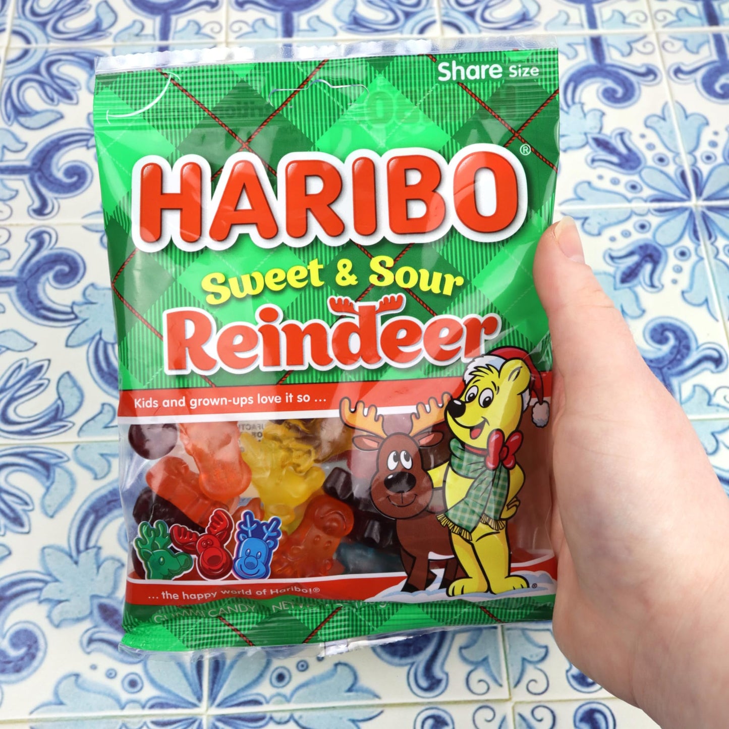 Christmas Haribo Gummy Bears and Sweet and Sour Reindeer, Holiday Chewy Fruit Candies, Festive Stocking Stuffer Gifts, 4 Ounces (Pack of 2)