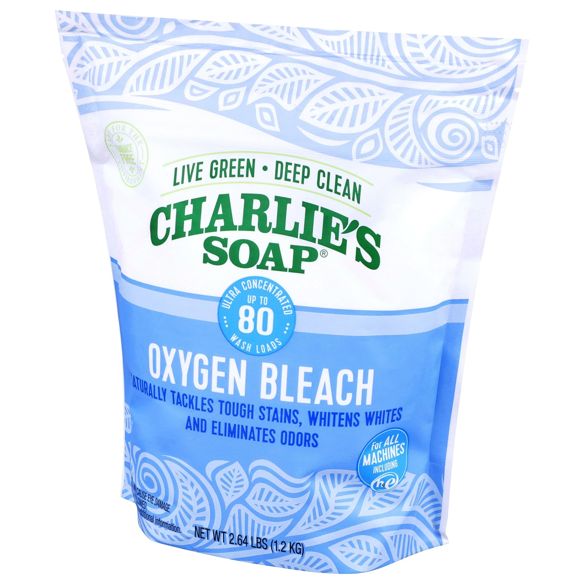Charlie's Soap - Oxygen Bleach (2.64 Lbs., 1 Pack) Non-Chlorine Bleach Alternative Powder - Whiten Laundry & Remove Stains - Safer for Colors
