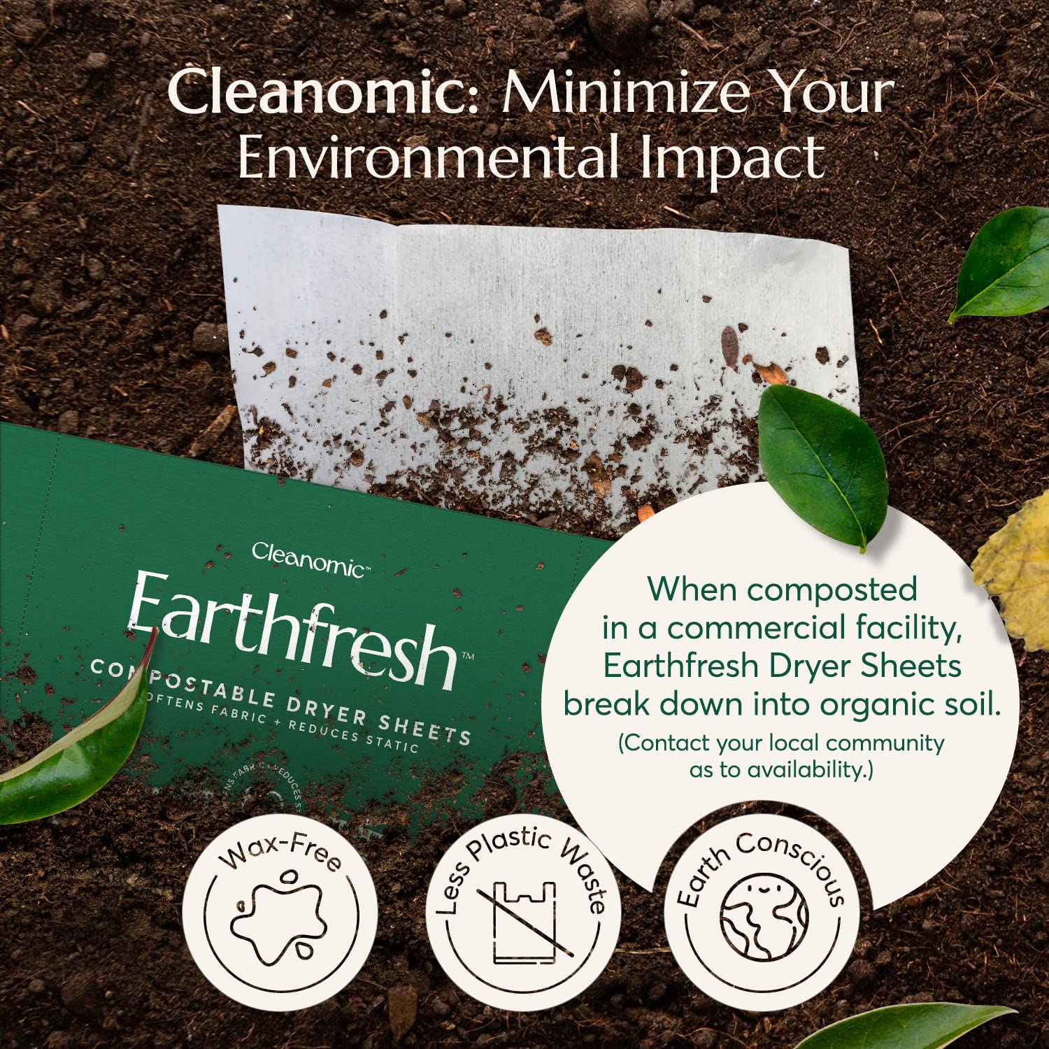 Cleanomic Earthfresh Fabric Softener Sheets Dryer Sheets, Softens & Removes Static Cling, Vegan Laundry Softener With Essential Oils -Fragrance Free