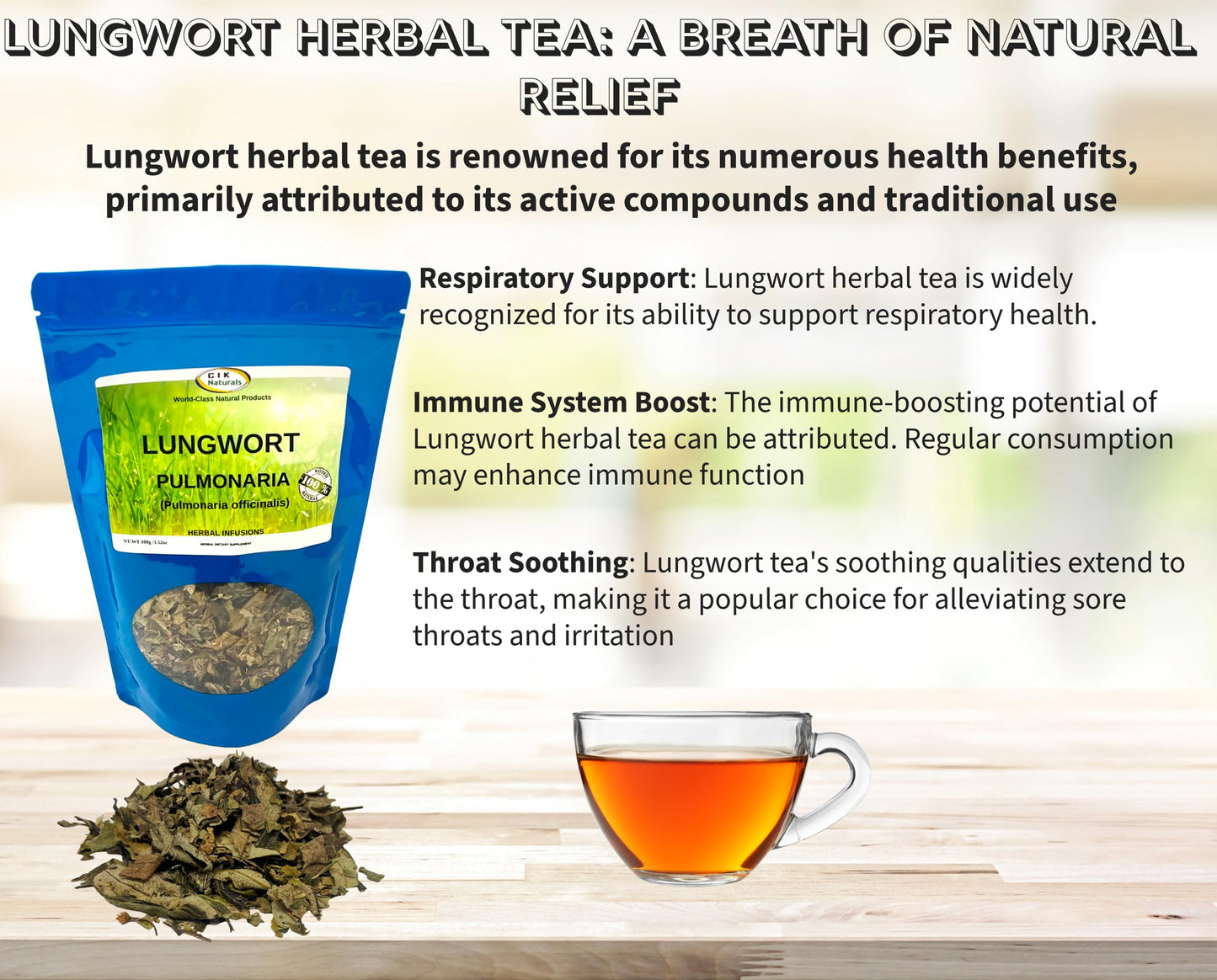 CIK Naturals Lungwort Herb Pulmonaria tea Herbal Infusions (100g) Zip-lock bag Pulmonaria officinalis