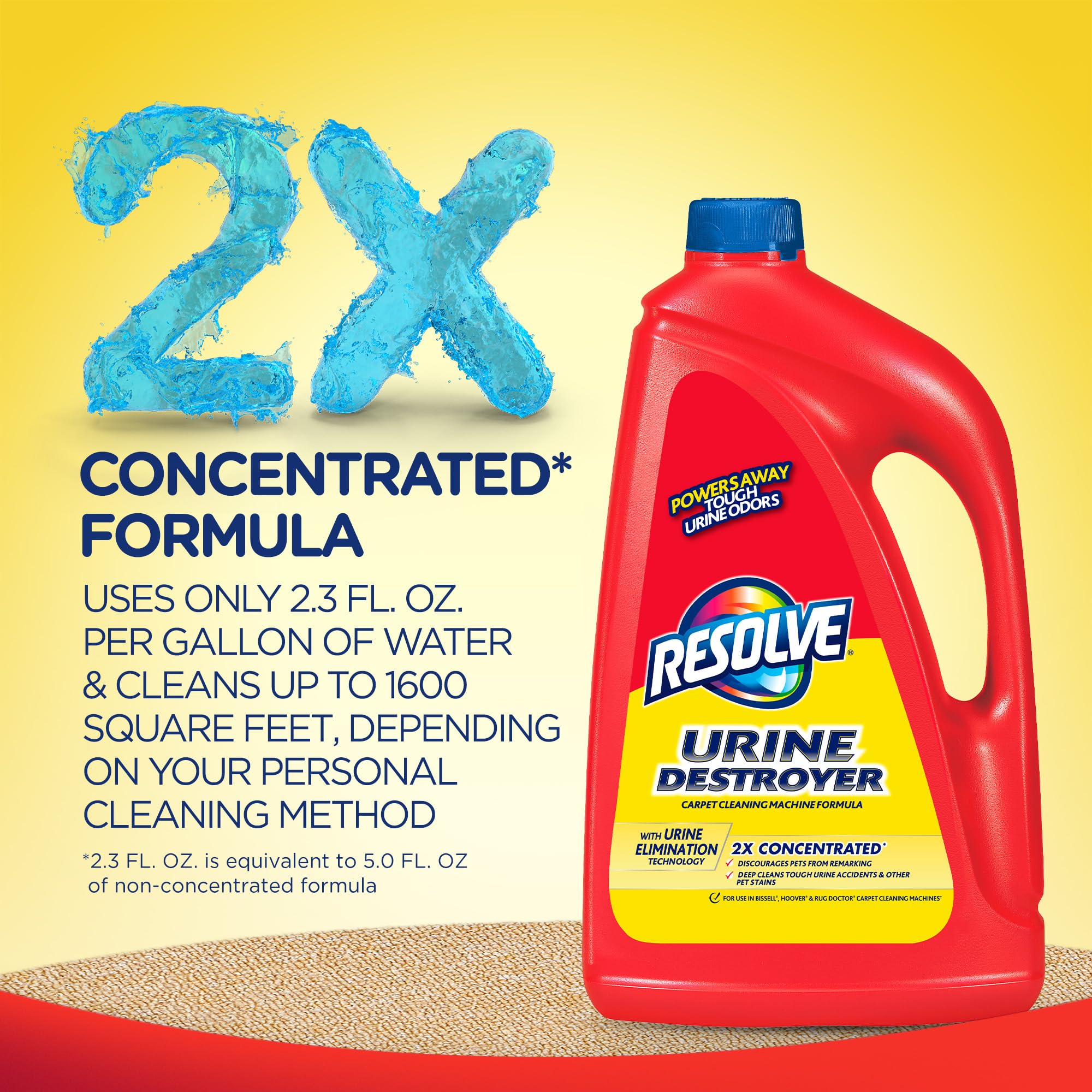Resolve Urine Destroyer Steam Carpet Cleaner Solution - 2X Concentrated Formula Urine Eliminator for Pet Stains & Odors, Safe for Bissell, Hoover
