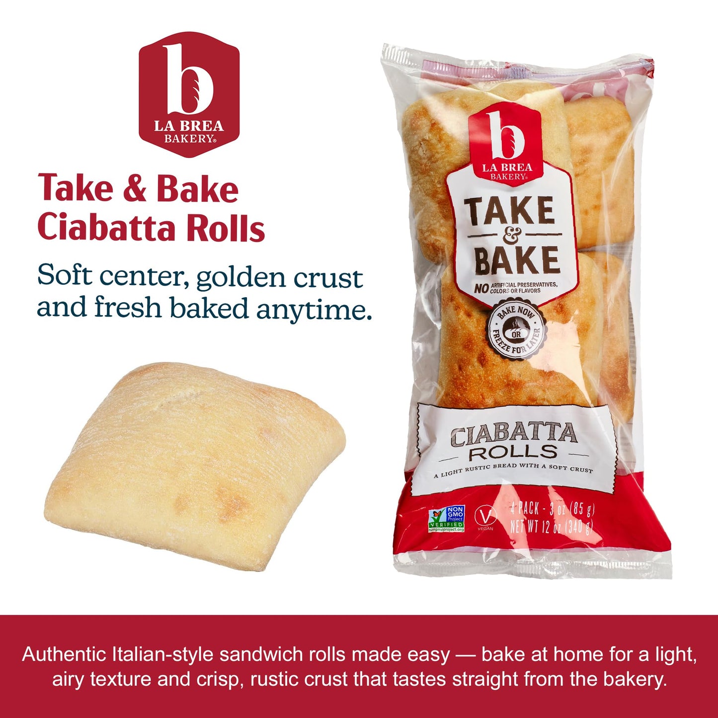 La Brea Bakery Take and Bake Roll, Rustic Ciabatta, 3 oz each (Frozen)