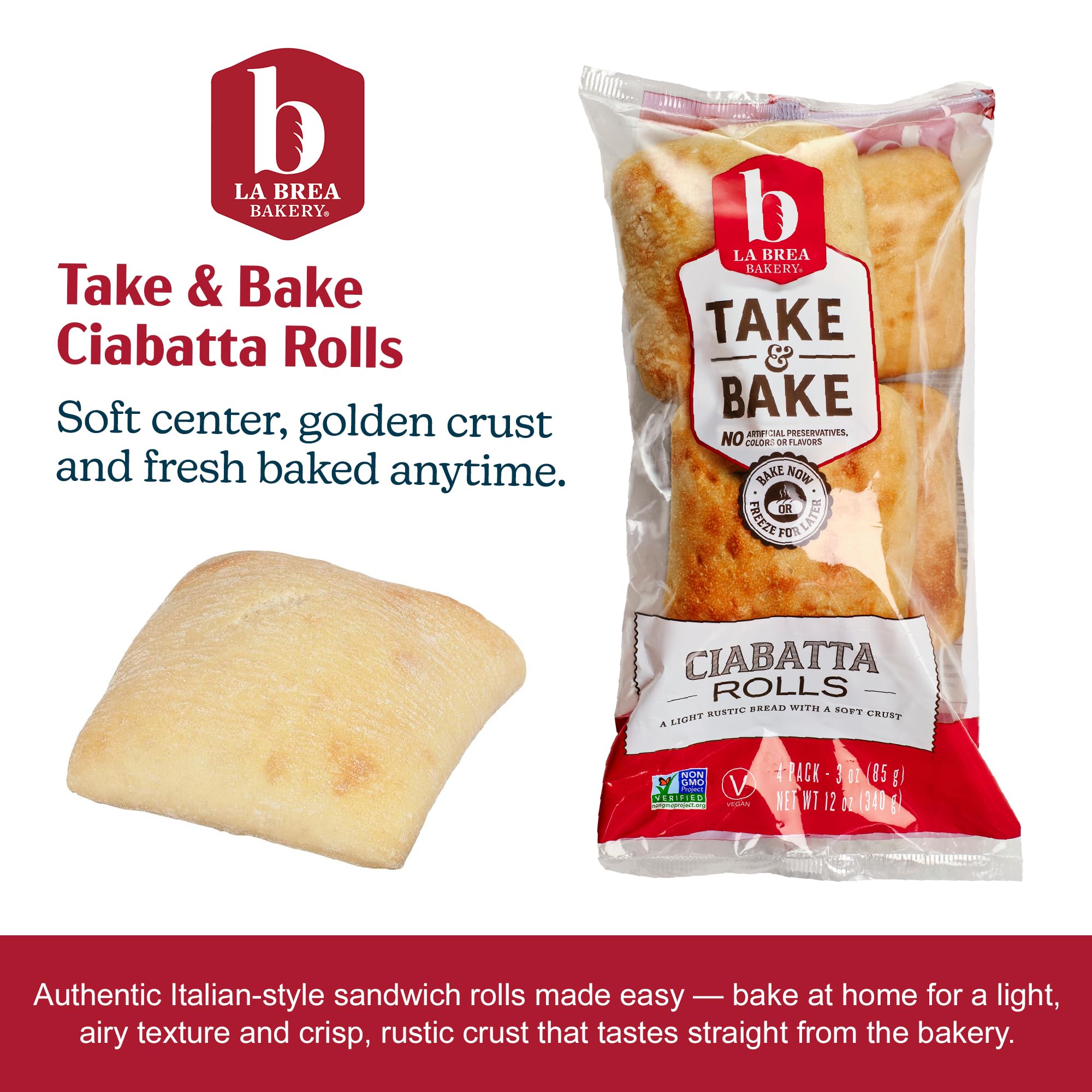 La Brea Bakery Take and Bake Roll, Rustic Ciabatta, 3 oz each (Frozen)