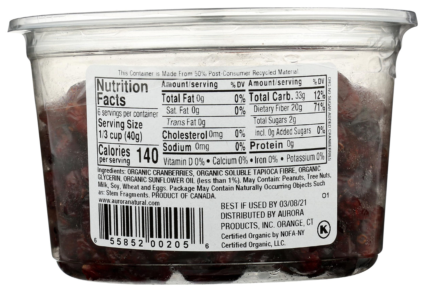 Aurora Products Organic Dried Cranberries, 9 OZ