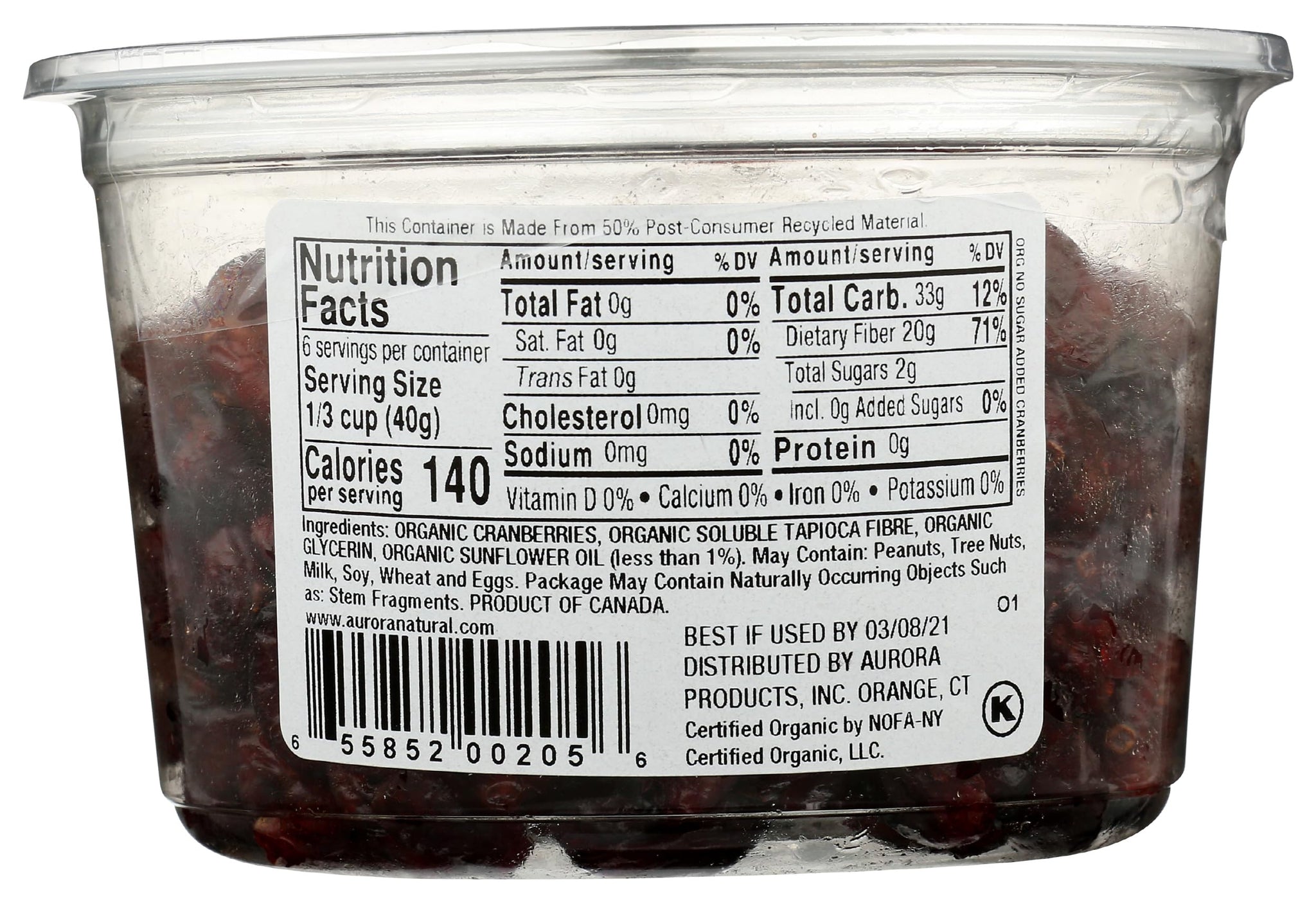 Aurora Products Organic Dried Cranberries, 9 OZ