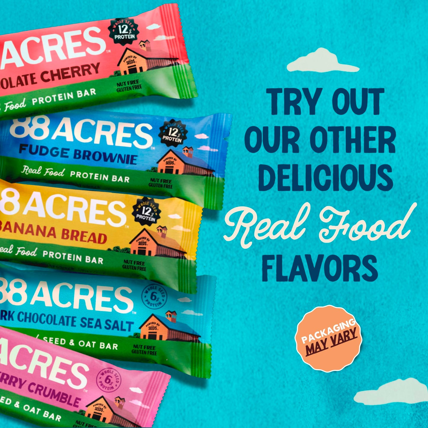 88 Acres Seed Protein Bars, Chocolate Cherry, 9 Count, 12g Plant-Based Protein, Gluten Free, Nut Free, School Safe Snack Bar, Vegan, Non-GMO