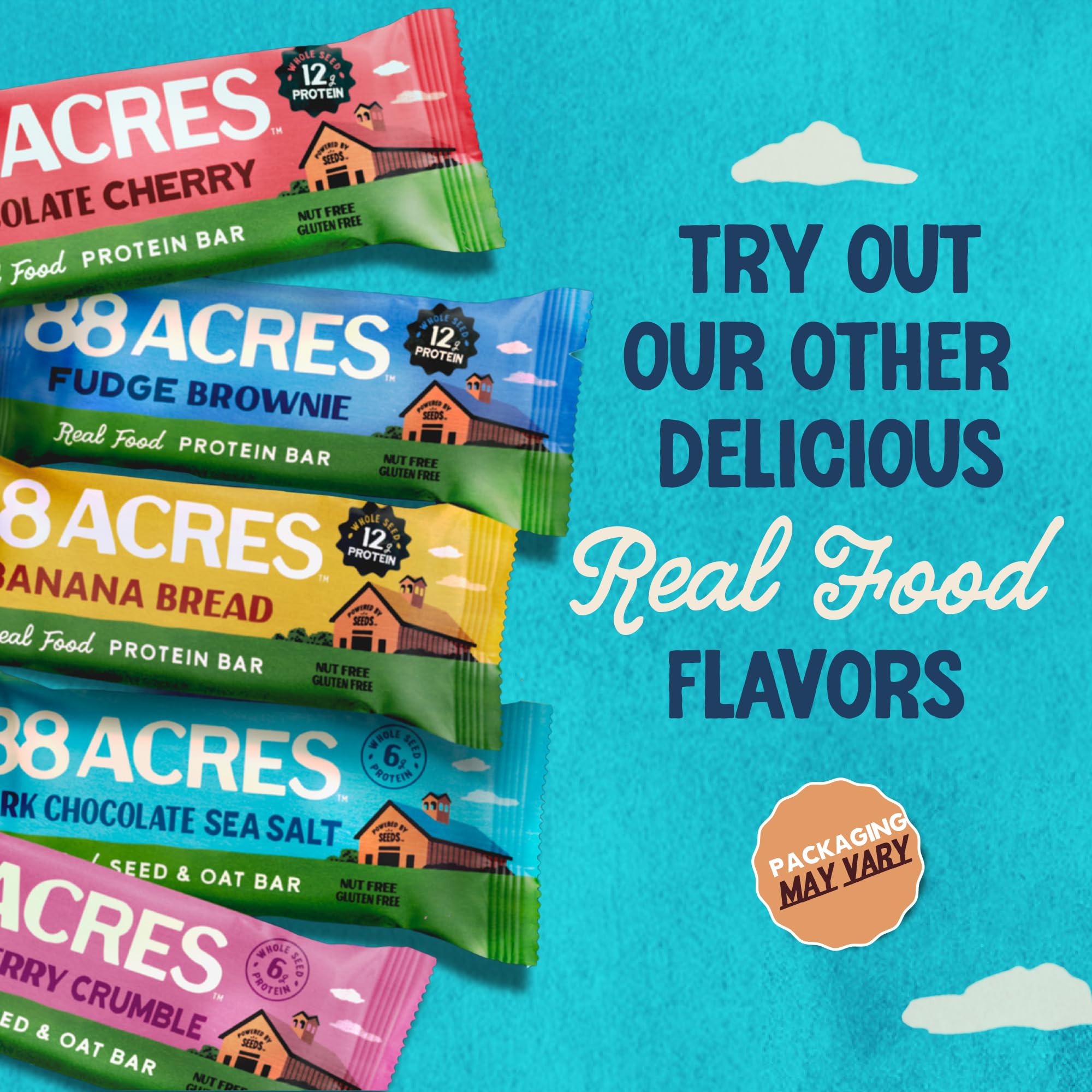88 Acres Seed Protein Bars, Chocolate Cherry, 9 Count, 12g Plant-Based Protein, Gluten Free, Nut Free, School Safe Snack Bar, Vegan, Non-GMO