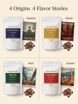 UNIQBITE Single Origin Coffee Gift Set, Whole Bean Arabica Coffee Sampler, Small Batch Roasted Artisan Coffee from Colombia, Ethiopia, Brazil