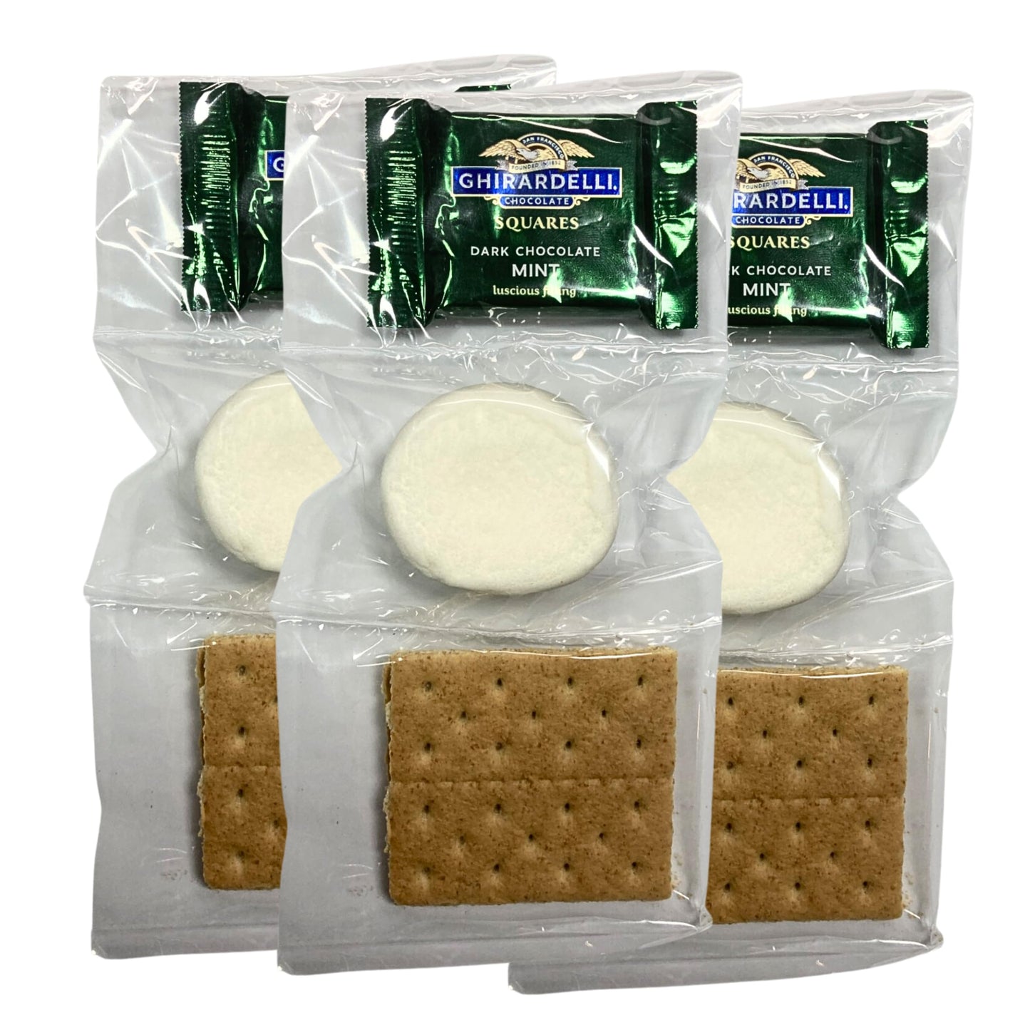 WBB | SMORES KIT STRIP | Individually packaged set : Graham Crackers, Marshmallow, Chocolate | Make delicious smores (100 sets) (Dark Mint Chocolate)