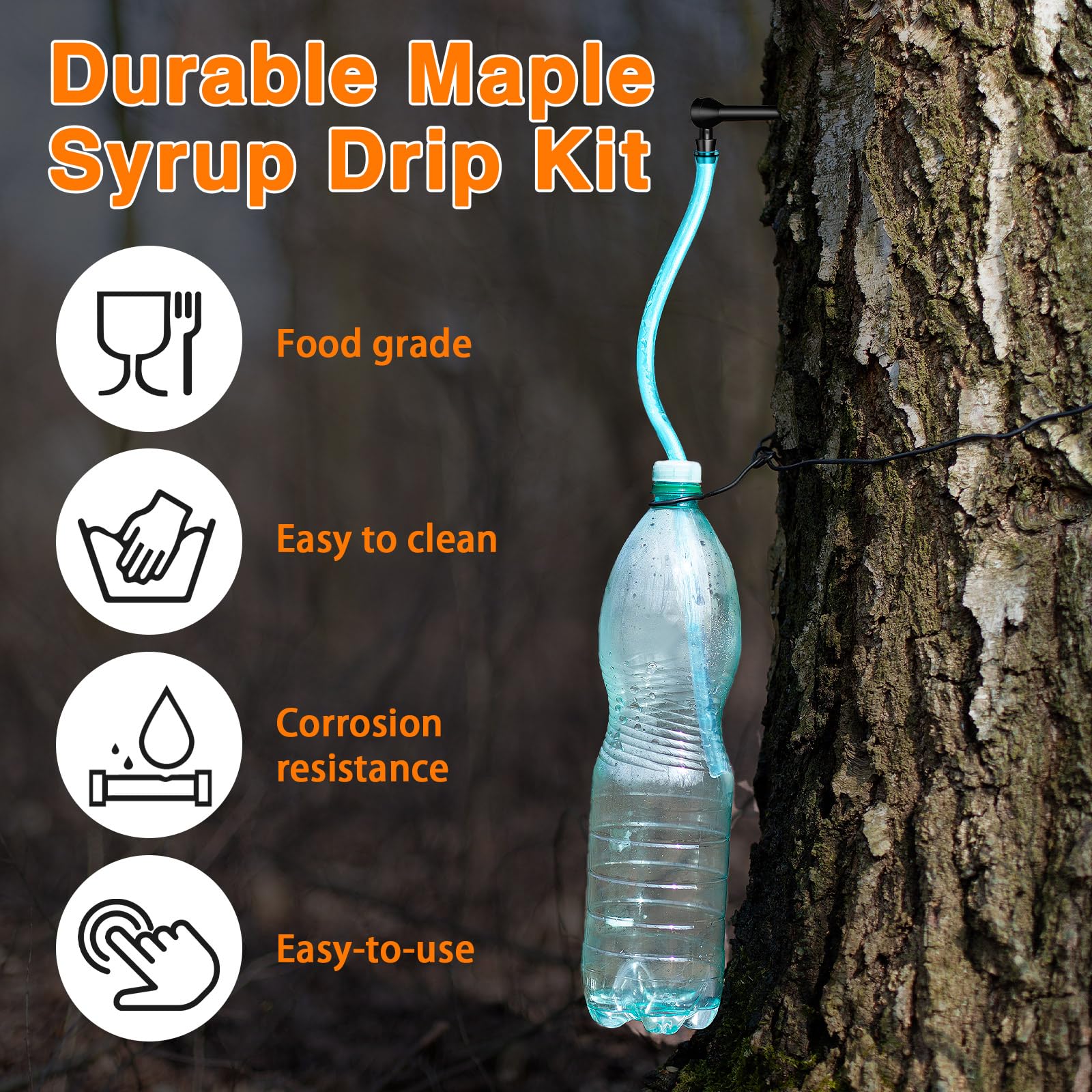 6 Set Maple Syrup Tapping Kit Tree Taps with 2ft Tubing Syrup Sugaring Starter Taps for Pure Maple & Birch Syrup Collection