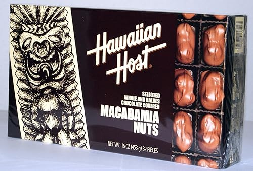 Hawaiian Host SELECTED WHOLE AND HALVES CHOCOLATE COVERED MACADAMIA NUTS GIFT BOX NET WT 16 OZ (453 g)